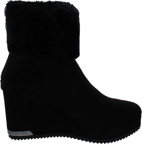 DKNY Womens Nadra Faux Leather Faux Fur Wedge Boots in Saudi Arabia