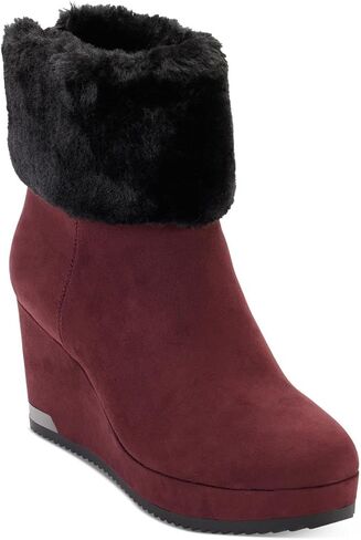 DKNY Womens Nadra Faux Leather Faux Fur Wedge Boots in Saudi Arabia