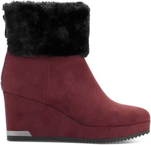 DKNY Womens Nadra Faux Leather Faux Fur Wedge Boots in Saudi Arabia