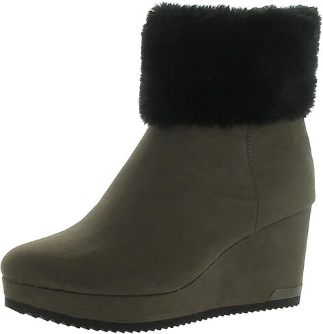 DKNY Womens Nadra Faux Leather Faux Fur Wedge Boots in Saudi Arabia