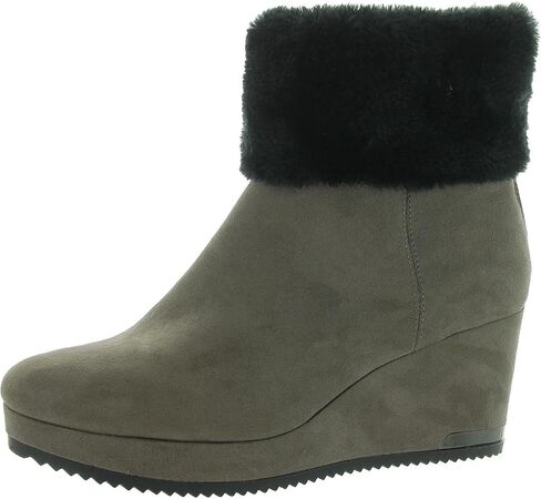 DKNY Womens Nadra Faux Leather Faux Fur Wedge Boots in Saudi Arabia