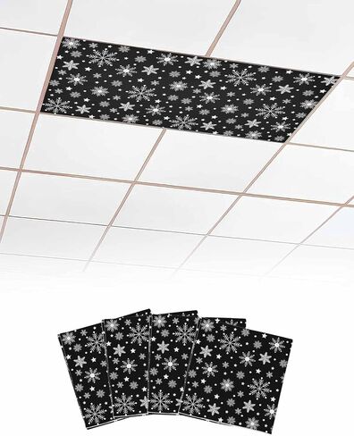 4 Pack Fluorescent Light Cover for Ceiling Lights, Black Christmas Magnetic Classroom Light Filters 4x2 Feet, Winter White Snowflake Xmas Decorative Ceiling Light Covers for Office in Saudi Arabia