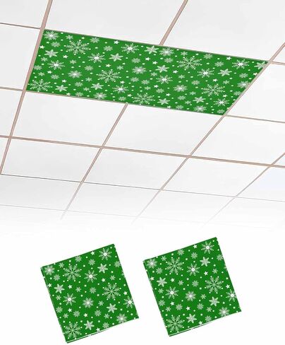 4 Pack Fluorescent Light Cover for Ceiling Lights, Black Christmas Magnetic Classroom Light Filters 4x2 Feet, Winter White Snowflake Xmas Decorative Ceiling Light Covers for Office in Saudi Arabia