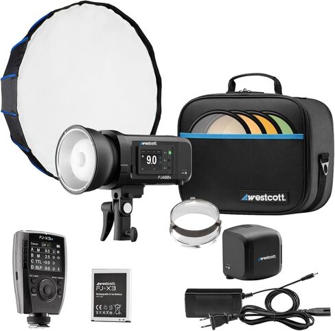 Westcott FJ400 II شاشة تعمل باللمس مع حزمة FJ Pro AC و DC بطارية (400 واط) مع بطارية ومحول طاقة ، مفتاح طبق الجمال (الفضة) ، مشغل فلاش لاسلكي ، والبطارية (5 عناصر) in Saudi Arabia