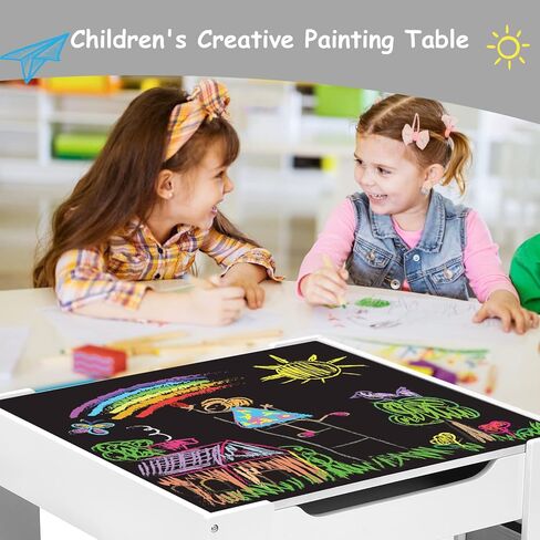 Arlopu Kids Table and Chair Set, 4 in 1 Wooden Activity Desk, w/Blackboard, Storage, 2 in 1 Tabletop for Toddlers Art Crafts Drawing Reading Playroom, Natural in Kuwait