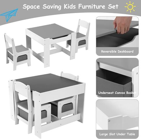 Arlopu Kids Table and Chair Set, 4 in 1 Wooden Activity Desk, w/Blackboard, Storage, 2 in 1 Tabletop for Toddlers Art Crafts Drawing Reading Playroom, Natural in Kuwait