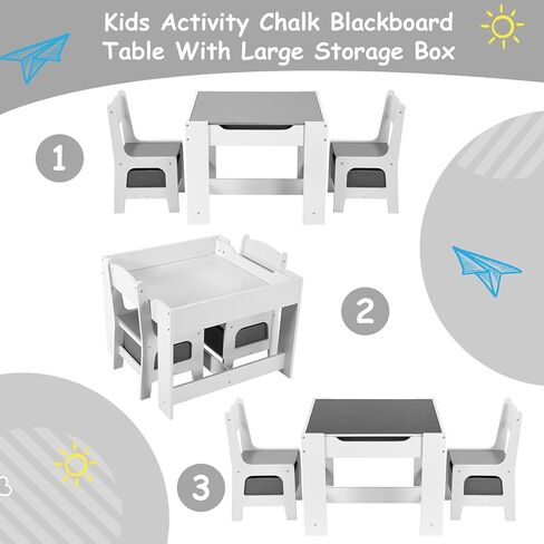 Arlopu Kids Table and Chair Set, 4 in 1 Wooden Activity Desk, w/Blackboard, Storage, 2 in 1 Tabletop for Toddlers Art Crafts Drawing Reading Playroom, Natural in Kuwait
