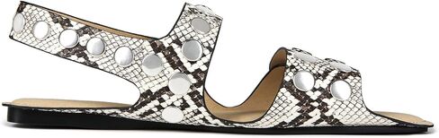 Open Toe Studded Flats Sandals for Women | Backless Slide Sandals Adjustable Double Strap Shoes with Hidden Button Slip On Comfortable Casual Summer in Saudi Arabia