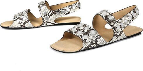 Open Toe Studded Flats Sandals for Women | Backless Slide Sandals Adjustable Double Strap Shoes with Hidden Button Slip On Comfortable Casual Summer in Saudi Arabia