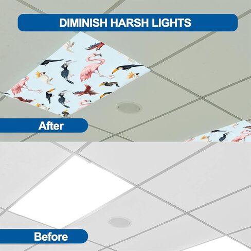 6 Pack Fluorescent Light Covers for Ceiling Light, Seamless Pattern Such as Parrot Light Filters for Classroom Office Home, 4' x 2' Decorative Magnetic Light Cover in Saudi Arabia