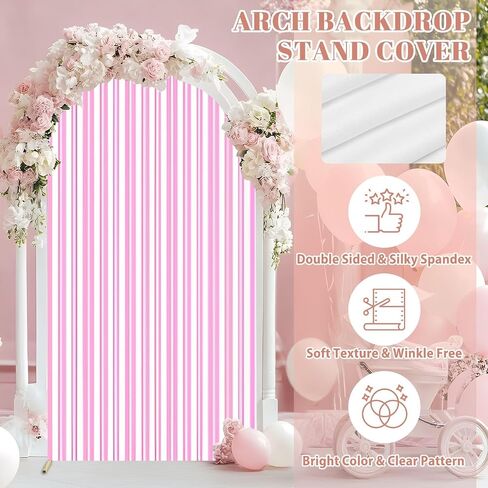 7.2FT Wedding Arch Backdrop Cover Seamless Texture Horizontal Waves Spandex Fitted Round Top Arch Stand Covers for Birthday Party Baby Shower Banquet Decoration in Saudi Arabia