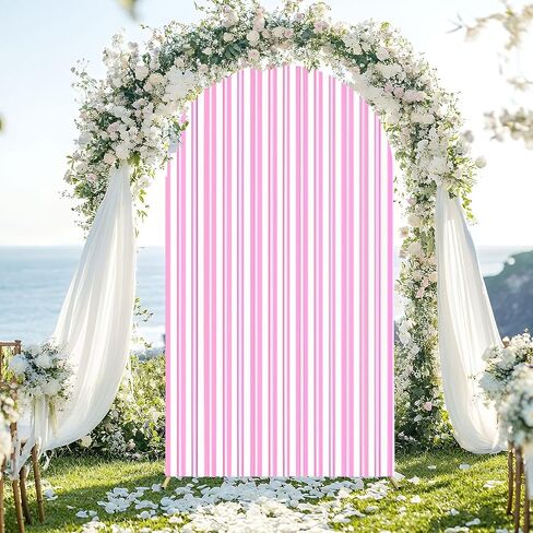 7.2FT Wedding Arch Backdrop Cover Seamless Texture Horizontal Waves Spandex Fitted Round Top Arch Stand Covers for Birthday Party Baby Shower Banquet Decoration in Saudi Arabia