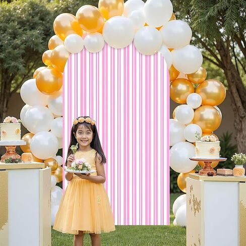 7.2FT Wedding Arch Backdrop Cover Seamless Texture Horizontal Waves Spandex Fitted Round Top Arch Stand Covers for Birthday Party Baby Shower Banquet Decoration in Saudi Arabia