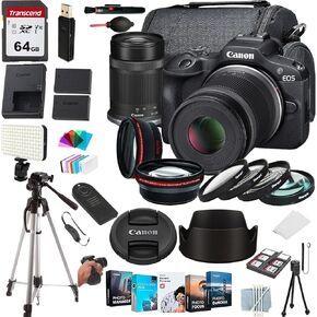 Canon EOS R100 Mirrorless Camera with RF-S 55-210mm f/5-7.1 is STM Lens + Bag + Tripod + Software + Filters + 64 Gig Card (30PC Bundle Kit) (Renewed)