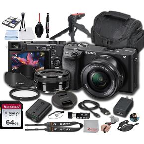 Sony A6400 Mirrorless Camera with 16-50mm Lens 64GB Memory, Case. Filter, Hood, Grip, & More-Pro Bundle