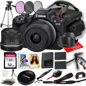 Canon EOS R50 Mirrorless Camera with 18-45mm Lens + 32GB Memory Card + Spare High Capacity Battery + Filters + Tripod + Mini Tripod + More (26 pc Bundle) (Renewed)