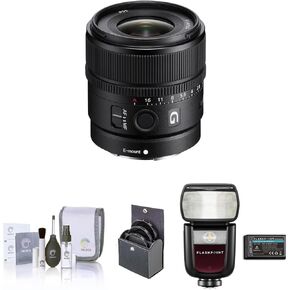 Sony E 15mm f/1.4 G Lens, Bundle with Flashpoint Zoom Li-on III R2 TTL Speedlight Flash, 55mm Filter Kit, Cleaning Kit