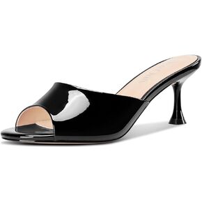 DearOnly Womens Open Toe Low Kitten Heel Sandals Slip-on Stiletto Mules Patent Leather Prom Dress Shoes 2.6 Inches Heels