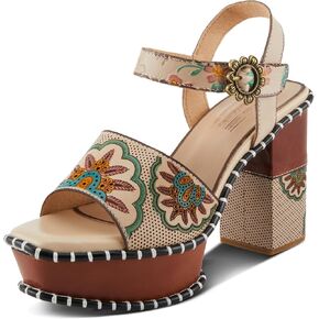 Spring Step L'Artiste Women's GOGETEM Retro Platform Sandals - Hand-Painted Flower Design, Decorative Floral Buckle