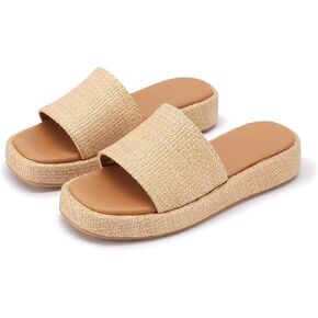 Raffia Sandals Women Platform Wedge Slides Straw Espadrilles Mules Summer Shoes Cute Beach Sandals for Women 2025