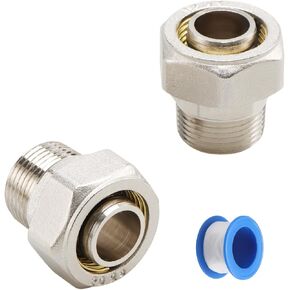 2 PCS Nickel Plated Brass 3/4’’ x 3/4’’ Male NPT Threads Adapter Fittings, 3/4’’ Straight Air Piping Fittings for Compressed Air Piping System 3/4’’ Tubing, Shop Garage Air Line Fittings