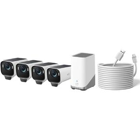 eufy Security eufyCam S3 Pro 4-Cam Kit with 4 of 4.5m Power Cable, 24/7 Recording, Solar Camera Outdoor Wireless, MaxColor Night Vision, 4K Security Camera with Solar Panel, Face Recognition AI