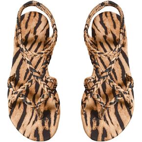 GORGLITTER Women's Leopard Strappy Sandals Cheetah Open Toe Summer Dressy Slide Flip Flop