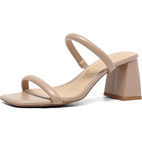 Women’s Square Toe Heeled Sandals – 2.4IN Low Block Heels with Ankle Strap – Strappy Slip-On Chunky Mule Heels for Party, Wedding, Dress
