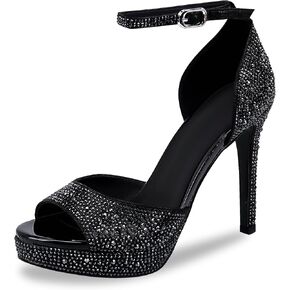 Women’s Sparkly Rhinestone Platform High Heel Sandals - Open Toe Stiletto Heel Dress Shoes for Party Wedding Club Night