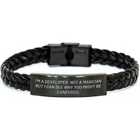 Developer Gifts from Friends for Christmas, Interlaced Leather Bracelet, 'I'm A Developer. Not A Magician But I Can See Why You Might Be Confused.' (150-200 characters in total)