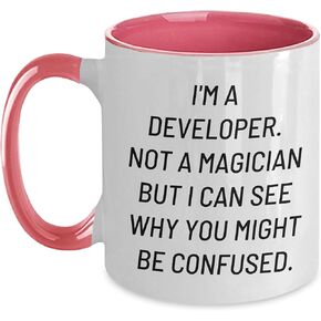 Developer's Cup of Magic, Gifts from Friends, Two Tone Coffee Mug for Christmas, 'I'm A Developer. Not A Magician But I Can See Why You Might Be Confused.'