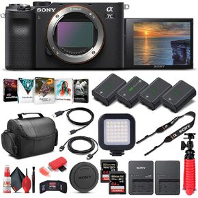 Sony Alpha a7C Mirrorless Digital Camera (Body Only, Black) (ILCE7C/B) + 2 x 64GB Memory Card + 3 x NP-FZ-100 Battery + Corel Photo Software + Case + External Charger + Card Reader + More (Renewed)
