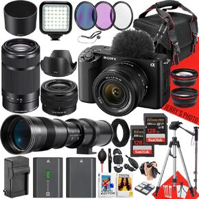 كاميرا Sony ZV-E1 بدون مرآة مع Sony Fe 28-60mm f/4-5.6 و Sony E 55-210mm F/4.5-6.3 عدسة OSS + 420-800 مم + 2PC 128 جيجابايت ذاكرة + مصباح LED + بطارية إضافية + المزيد (حزمة 36pc)