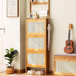 Three-layer Bamboo Shoe Storage Rack, Ultra-thin Shoe Cabinet, Solid Wood Display Shoe Rack, Shoe Rack for Entryway, Household Essentials, Vertical Shoe Cabinet(Dark brown,70*17cm/27.6*6.7in)