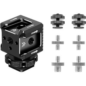 Triple Cold Shoe Mount Adapter with 1/4" Thread, Monitor Hot Shoe Extension Bracket Base, Shoe Mount Holder for Microphone Fill Light Camera Cage Rig (with Screw Set)