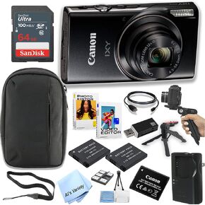 Canon PowerShot IXY 650 (ELPH 360) HS Digital Camera (Black) + 64GB Memory + Spare Batteries, Case, Grip, Software Pack (Power Bundle) (Renewed)