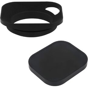 for Haoge 49mm Square Metal Screw-in Lens Hood Hollow Out Designed with Cap for Leica Q3 Q2 Q Camera Black LH-E2P