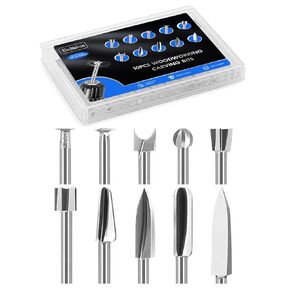 10 PCS Wood Carving Drill Bits Set for Dremel Router and Rotary Tool Engraving Bits, 1/8 Inch Shank for Dremel Tool Accessories Attachments, Micro Sculpture for Woodworking Carving Shaping Grinding