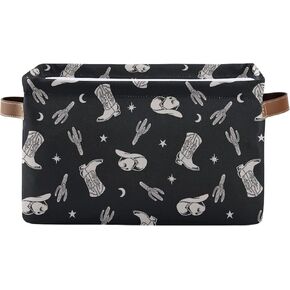 Western Theme Cactus Cowboy Boho Pattern Rectangle Storage Basket Collapsible Storage Bin for Nursery Toys Books Waterproof Baskets for Closet Shelves Bedroom Decor 1 Pack