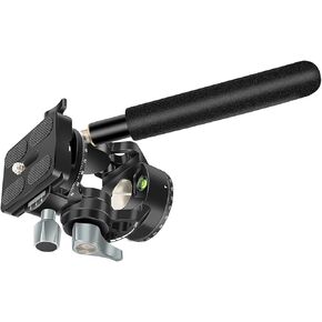 Double Panoramic Tripod Fluid Head Small Pan Tilt Head Quick Release Plate and Handle for DSLR and Small Video Cameras