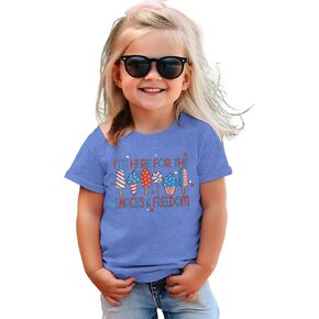 Toddler Boy Girl 4th of July Shirt American Flag Ice Cream T-Shirt I'm Here for The Snacks & Freedom Tees Patriotic Top