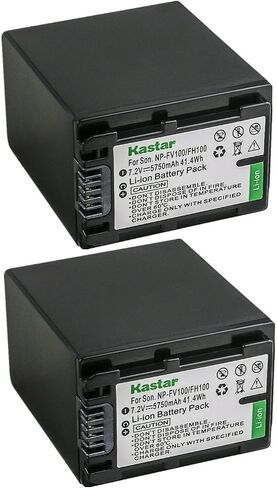 Kastar 2-Pack NP-FV100 Battery 7.2V 5750mAh Replacement for Sony NEX-VG30, NEX-VG900, HXR-MC50, HXR-MC88, HXR-NX30, HXR-NX70, HXR-NX80, PXW-Z90V, PXW-X70, DCR-PJ5, DCR-SR10, DCR-SR15 Camcorder in Kuwait