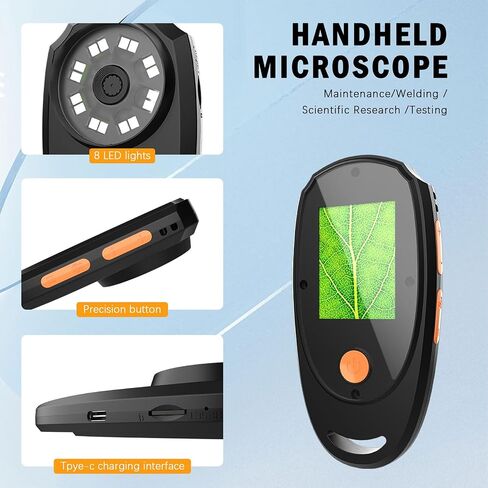 Handheld Digital Microscope with 2.0in Color Screen, Portable Digital Magnifying Glass 500X Magnification for Kids, Built in 8 LED Lights (Black) in Saudi Arabia