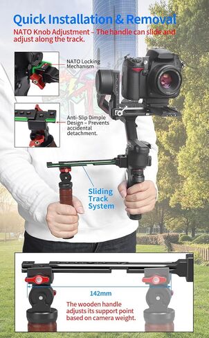 Feichao Wooden Handheld Gimbal Handle Handle Kit قابلة للطي مع 1/4 3/8 مؤشر ترابط حذاء بارد متوافق مع RS2/RS3/RS3 Pro/RS4 Pro/RS3 Mini/RS4 Mini Stabilizer (مجموعة مقبض مزدوجة B) in Kuwait