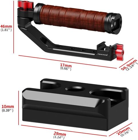 Feichao Wooden Side Handheld Gimbal Handle Grip 360 ° قابل للتعديل ، 1/4 خيط ، حامل حذاء بارد متوافق مع RS2/RS3/RS3 Pro/RS4 Pro/RS3 Mini/RS4 Mini Stabilizer (مجموعة A) in Kuwait