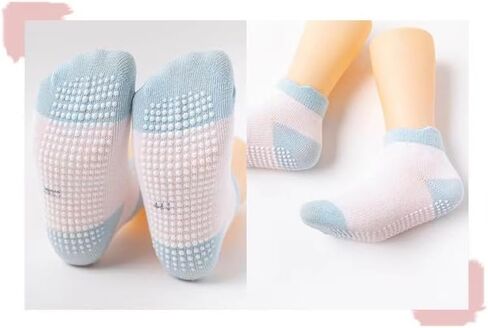 Multicolor Cotton Anti-Slip Grip Socks for Toddlers and Kids, Set of 6 in Kuwait