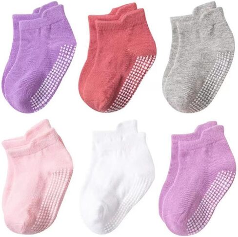 Multicolor Cotton Anti-Slip Grip Socks for Toddlers and Kids, Set of 6 in Kuwait