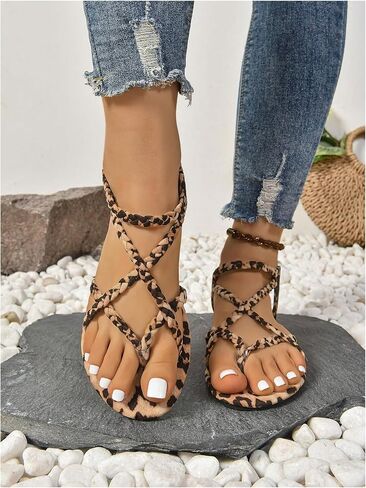 Gorglitter Women's Leopard Strappy Songals Cheetah Open Toe Summer Summer Slide Slide Flip Flop in Saudi Arabia