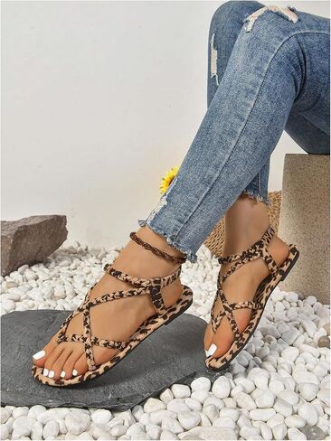 Gorglitter Women's Leopard Strappy Songals Cheetah Open Toe Summer Summer Slide Slide Flip Flop in Saudi Arabia