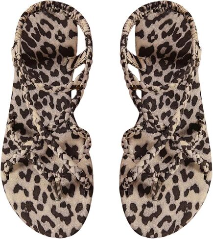 GORGLITTER Women's Leopard Strappy Sandals Cheetah Open Toe Summer Dressy Slide Flip Flop in Saudi Arabia
